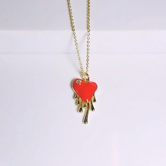 Cadena Corazón Rojo Derretido - Baño de Oro 18k