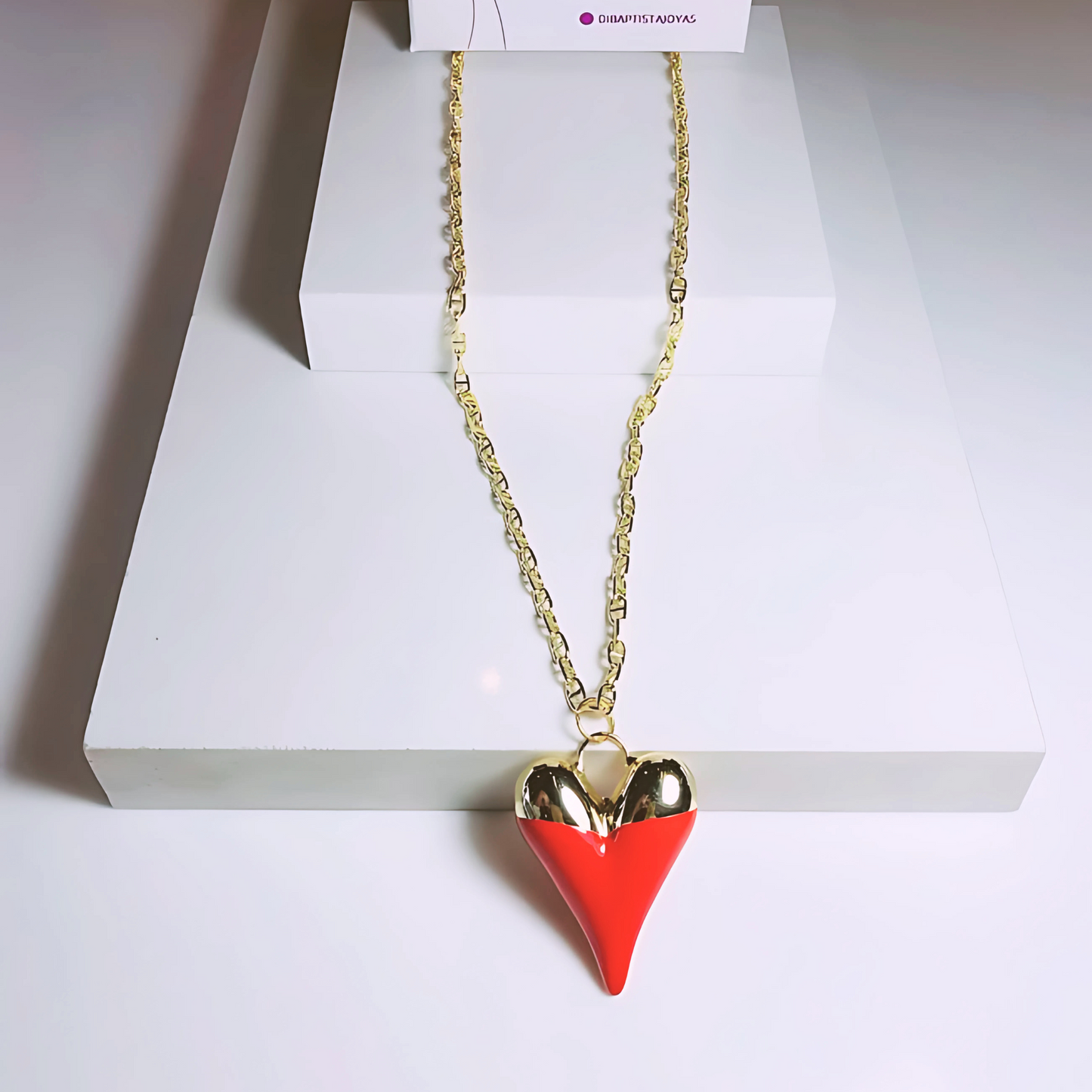 Cadena Corazón Rojo Dorado - Baño de Oro 18k