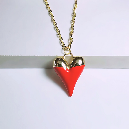Cadena Corazón Rojo Dorado - Baño de Oro 18k