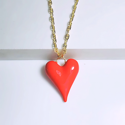 Cadena Corazón Rojo Grande - Baño de Oro 18k