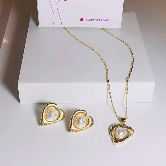 Conjunto Corazón Perla - Baño de Oro 18k